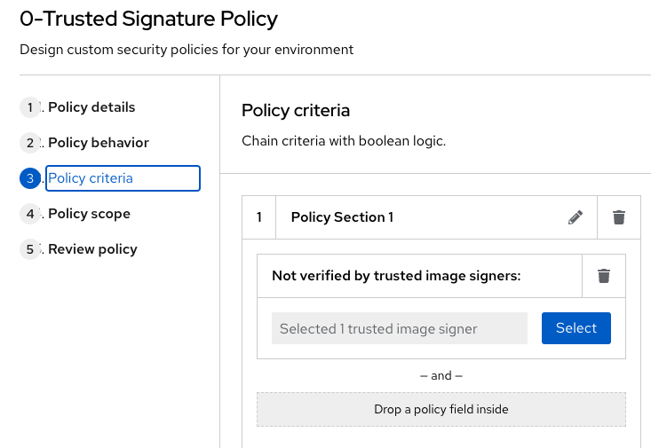 rhacs policy criteria select